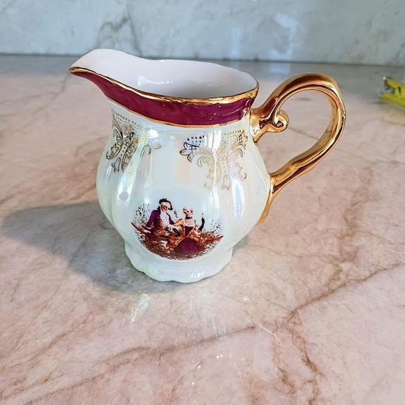 GNA Fine Porcelain CREAMER 24k Hand Painted Victorian Romantic Iridescent Vintag - Picture 8 of 13